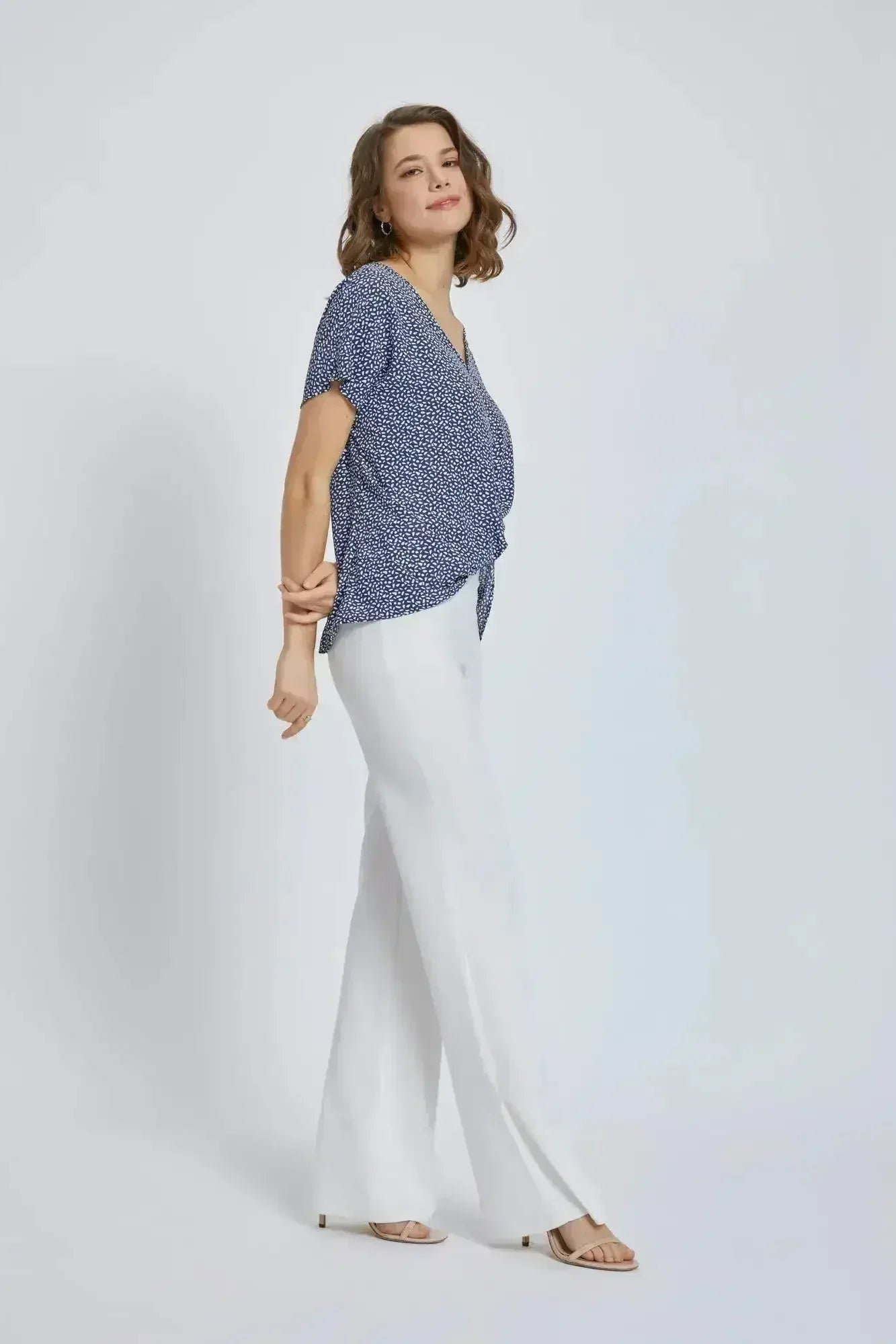 V-Neck Wrap Front Blouse - Knot Detail Short Sleeve Top for Women | Femstylo