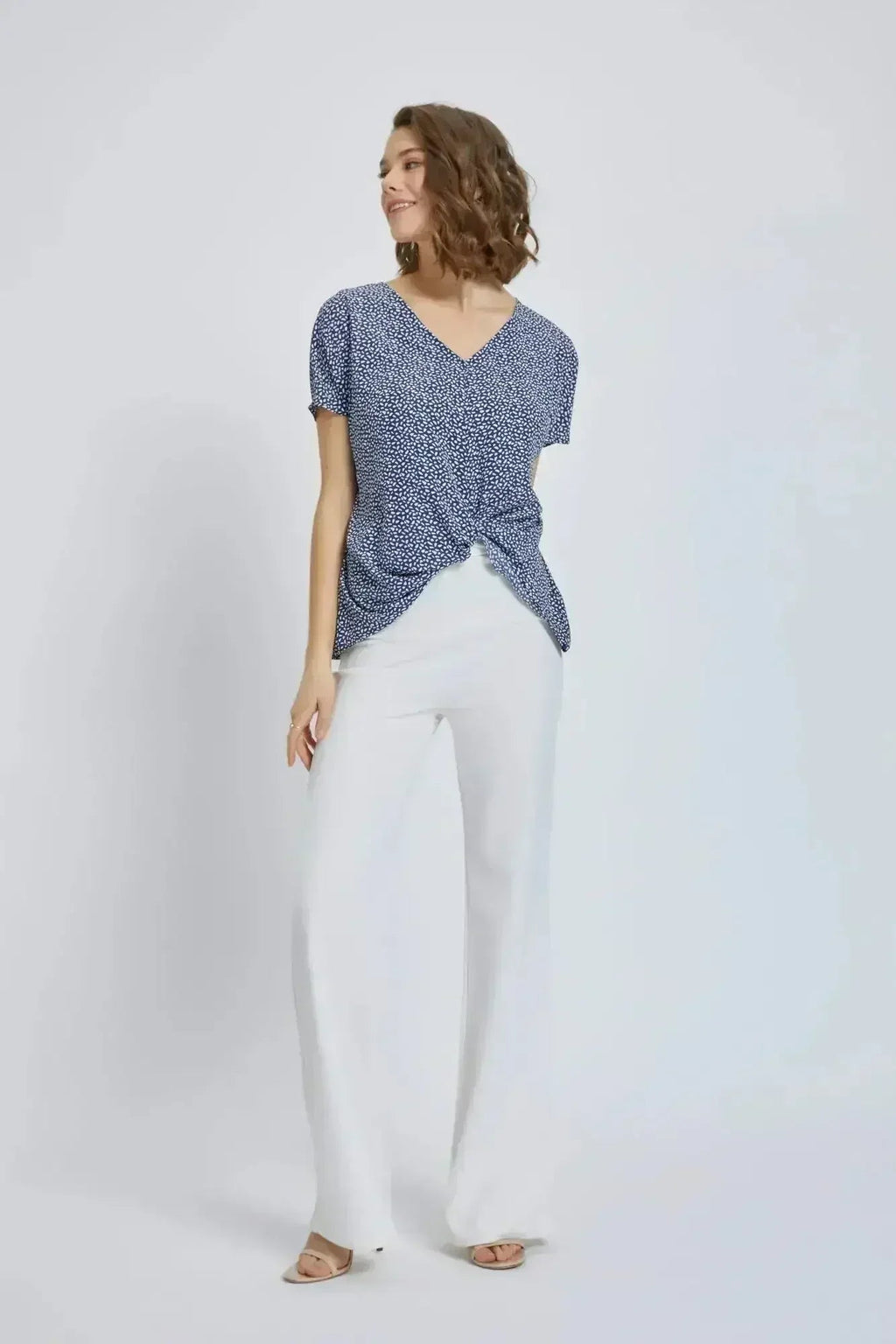 V-Neck Wrap Front Blouse - Knot Detail Short Sleeve Top for Women | Femstylo