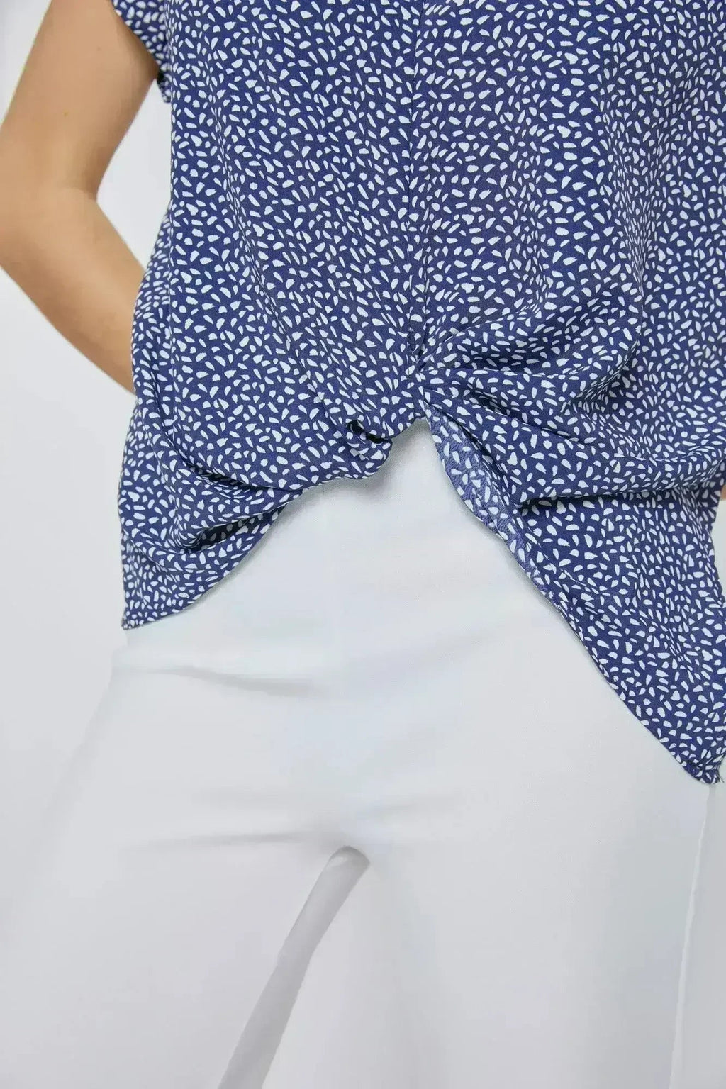 V-Neck Wrap Front Blouse - Knot Detail Short Sleeve Top for Women | Femstylo