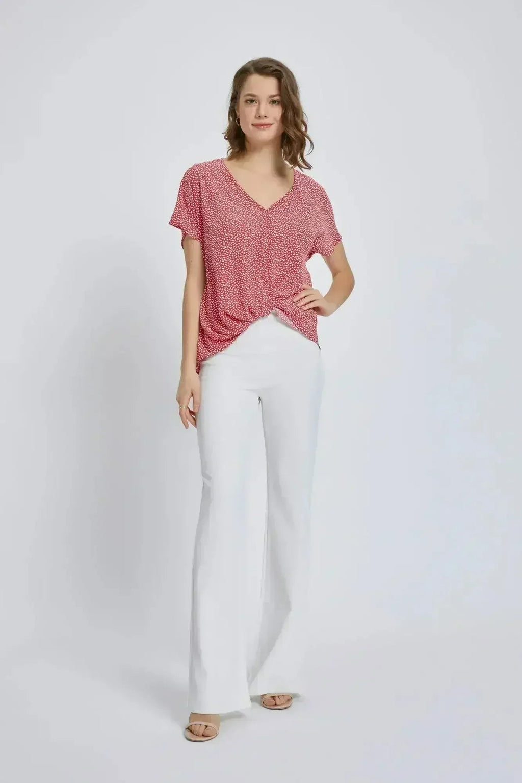 V-Neck Wrap Front Blouse - Knot Detail Short Sleeve Top for Women | Femstylo