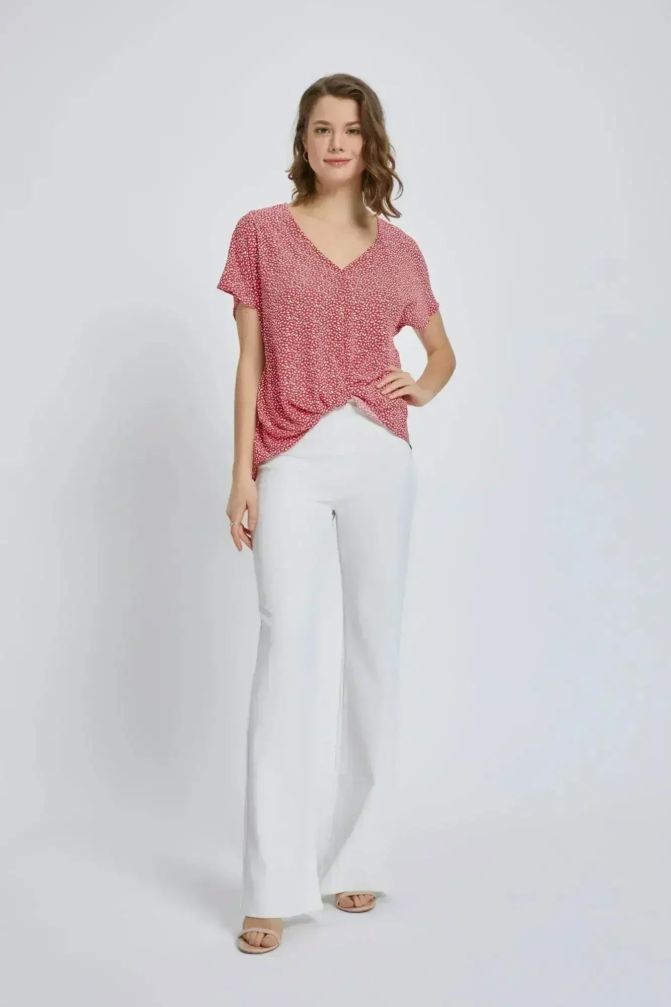 V-Neck Wrap Front Blouse - Knot Detail Short Sleeve Top for Women | Femstylo
