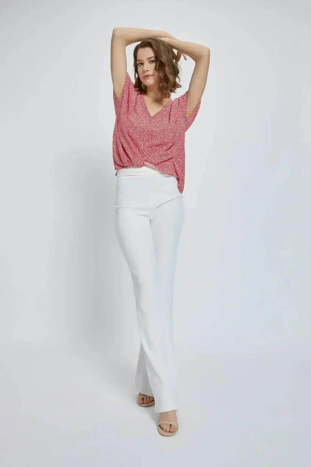 V-Neck Wrap Front Blouse - Knot Detail Short Sleeve Top for Women | Femstylo