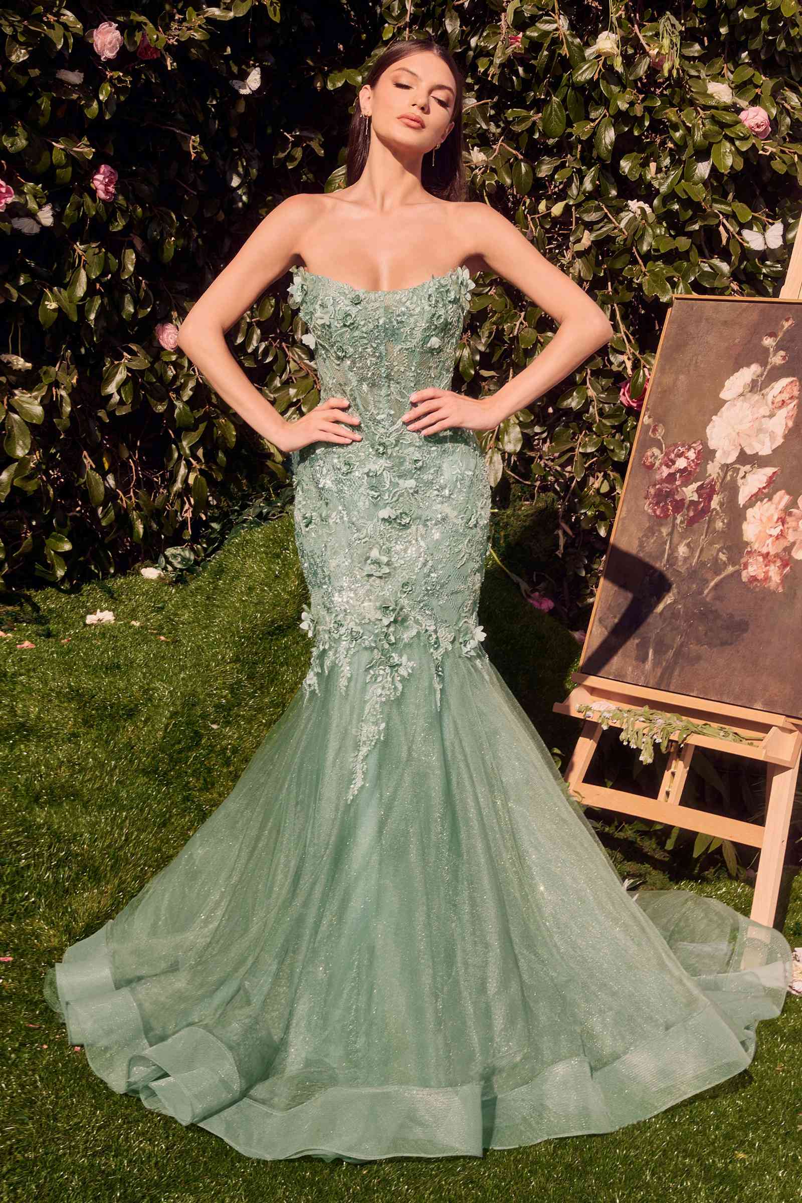 Andrea & Leo MA101 Strapless Mermaid Dress With Removable Bolero