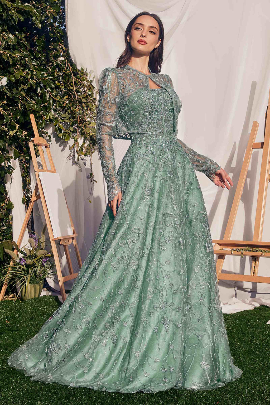 Andrea & Leo MA104 Strapless Embroidered Ball Gown With Removable Jacket