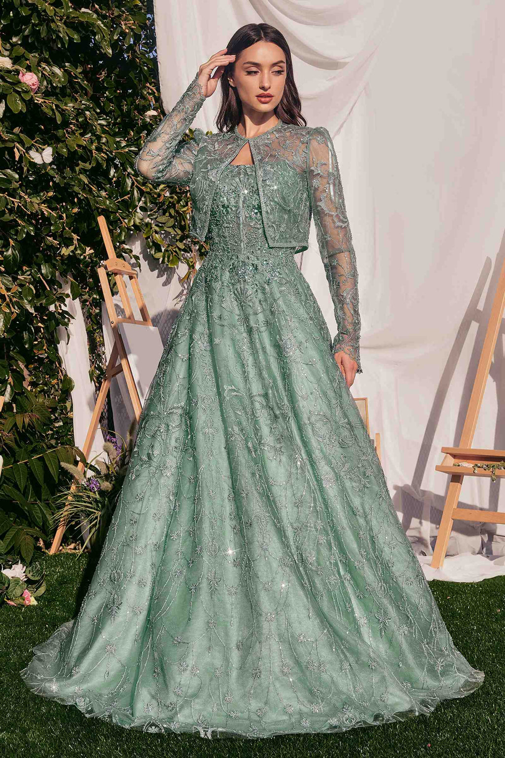 Andrea & Leo MA104 Strapless Embroidered Ball Gown With Removable Jacket