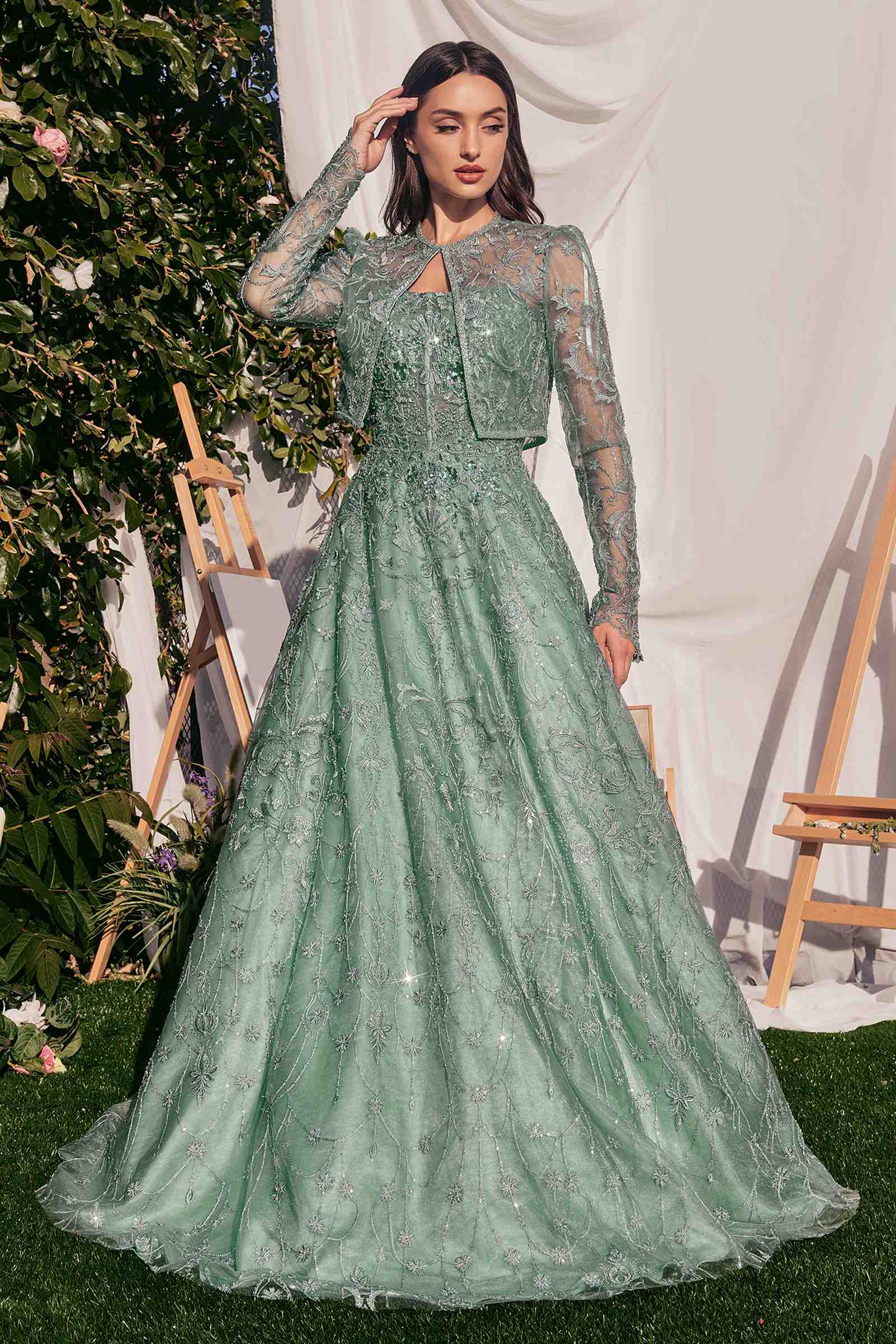 Andrea & Leo MA104 Strapless Embroidered Ball Gown With Removable Jacket
