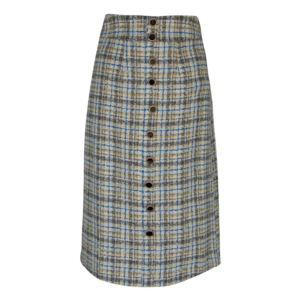 Luxe Plaid Tweed Pencil Skirt