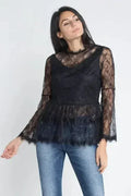 Women's Semi Lace Zipper Back Flare Sleeve Blouse | Femstylo