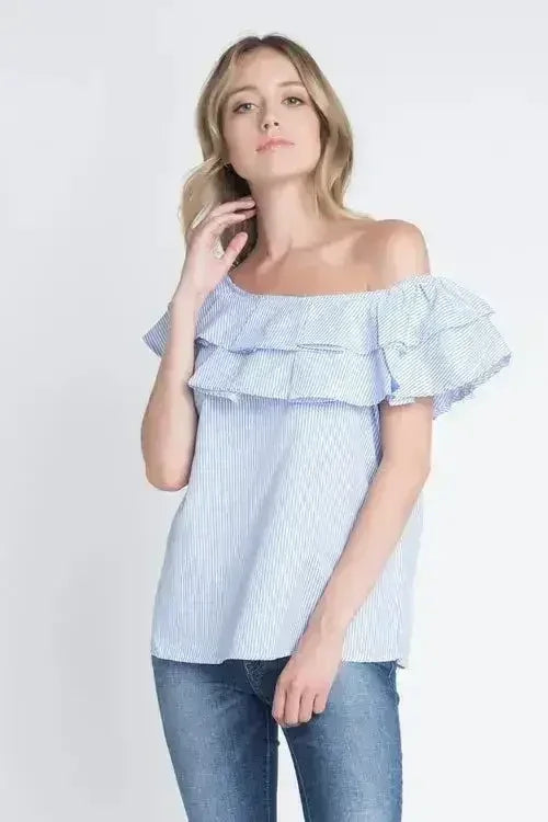 Women's Striped Off Shoulder Ruffle Stripe Blouse | Femstylo