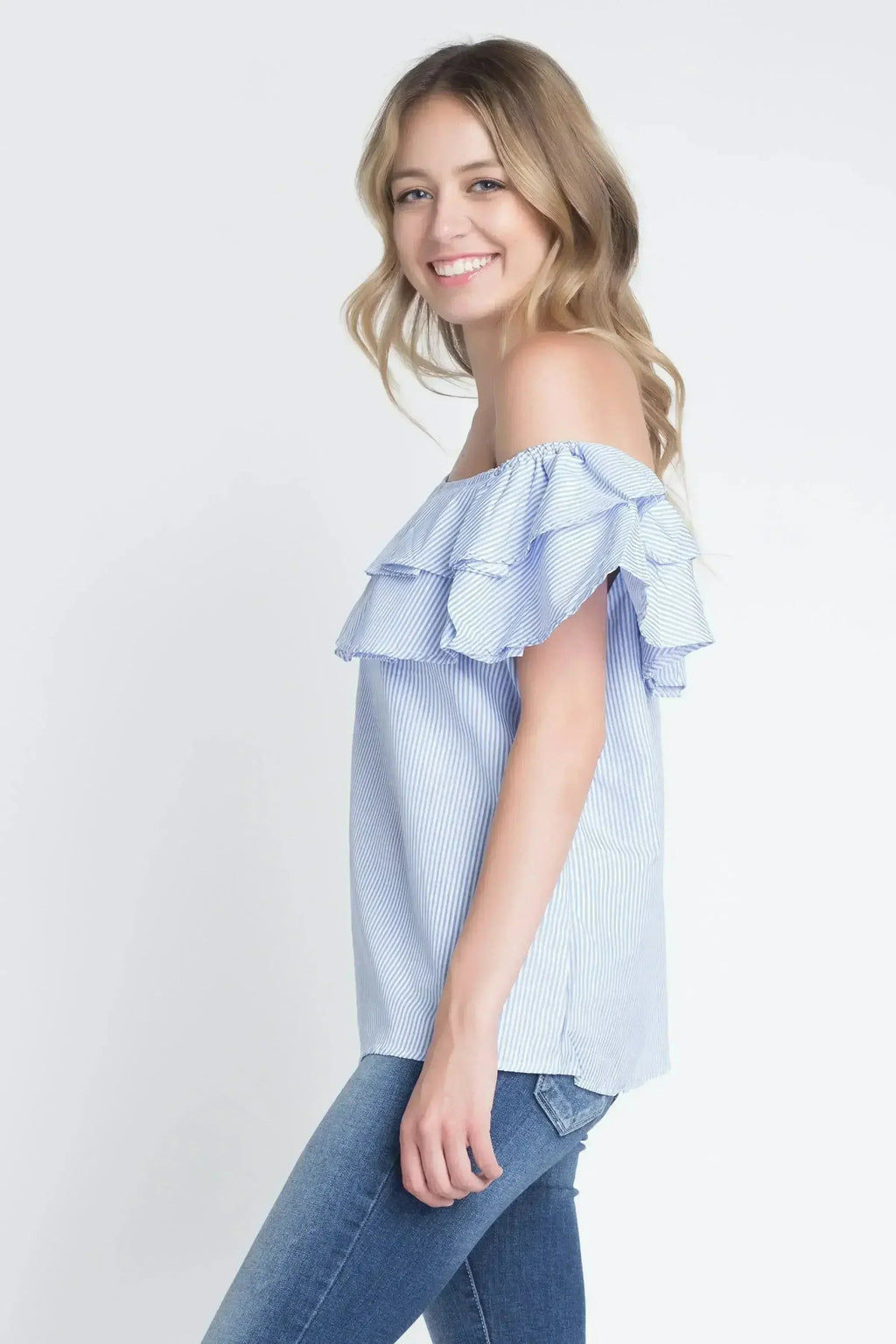 Women's Striped Off Shoulder Ruffle Stripe Blouse | Femstylo