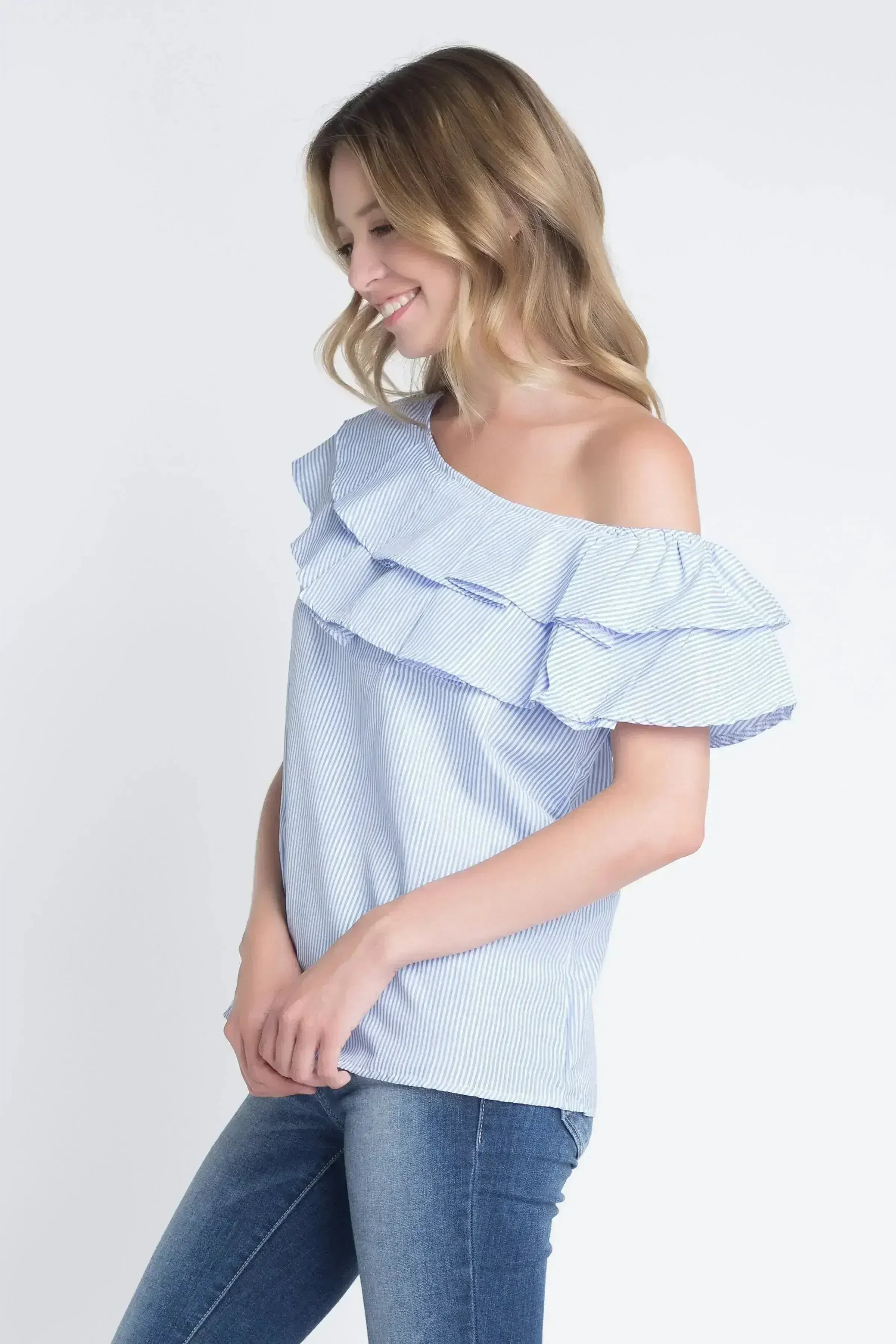 Women's Striped Off Shoulder Ruffle Stripe Blouse | Femstylo
