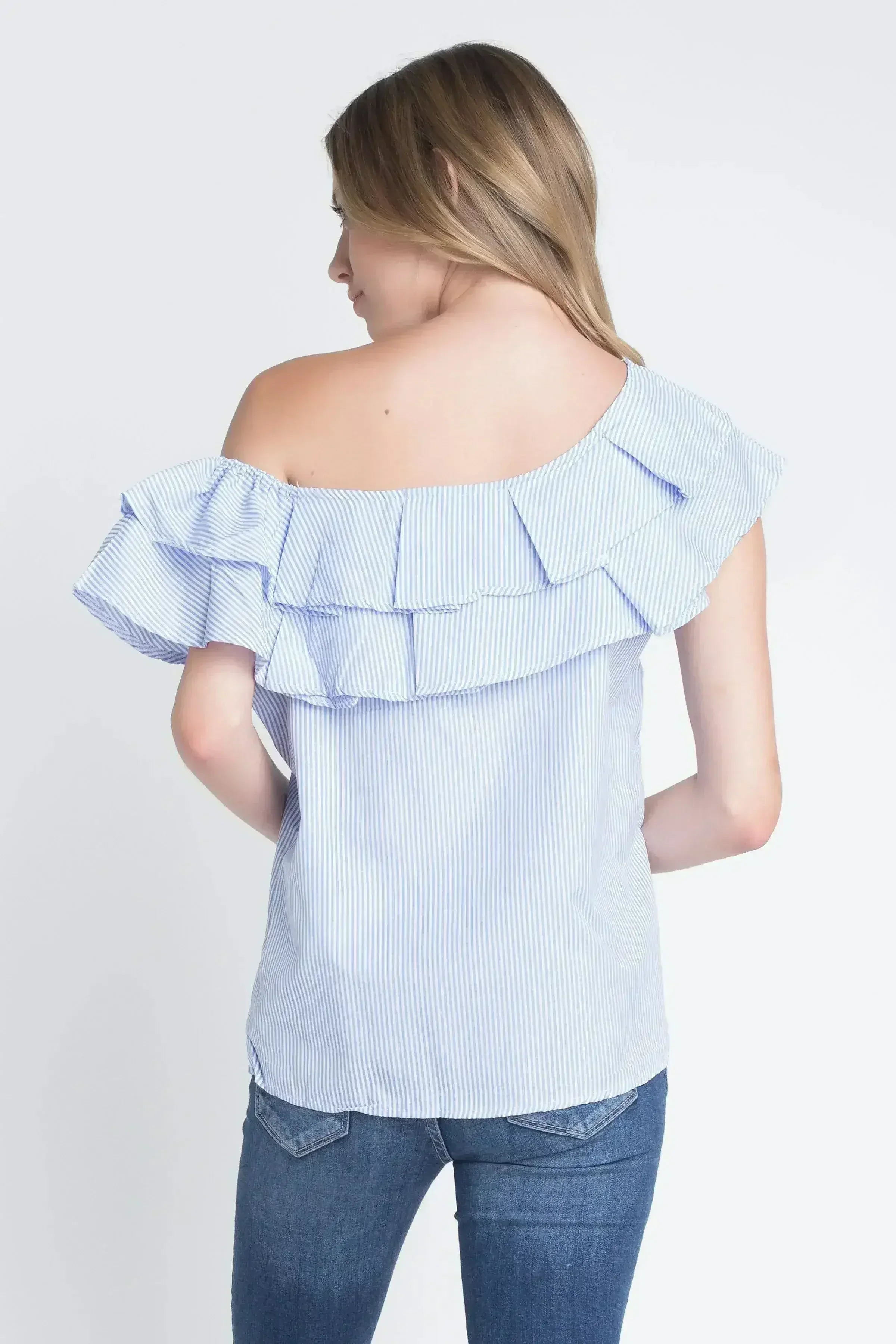 Women's Striped Off Shoulder Ruffle Stripe Blouse | Femstylo