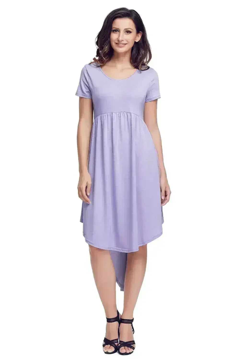 Mauve Short Sleeve High Low Casual Swing Dress