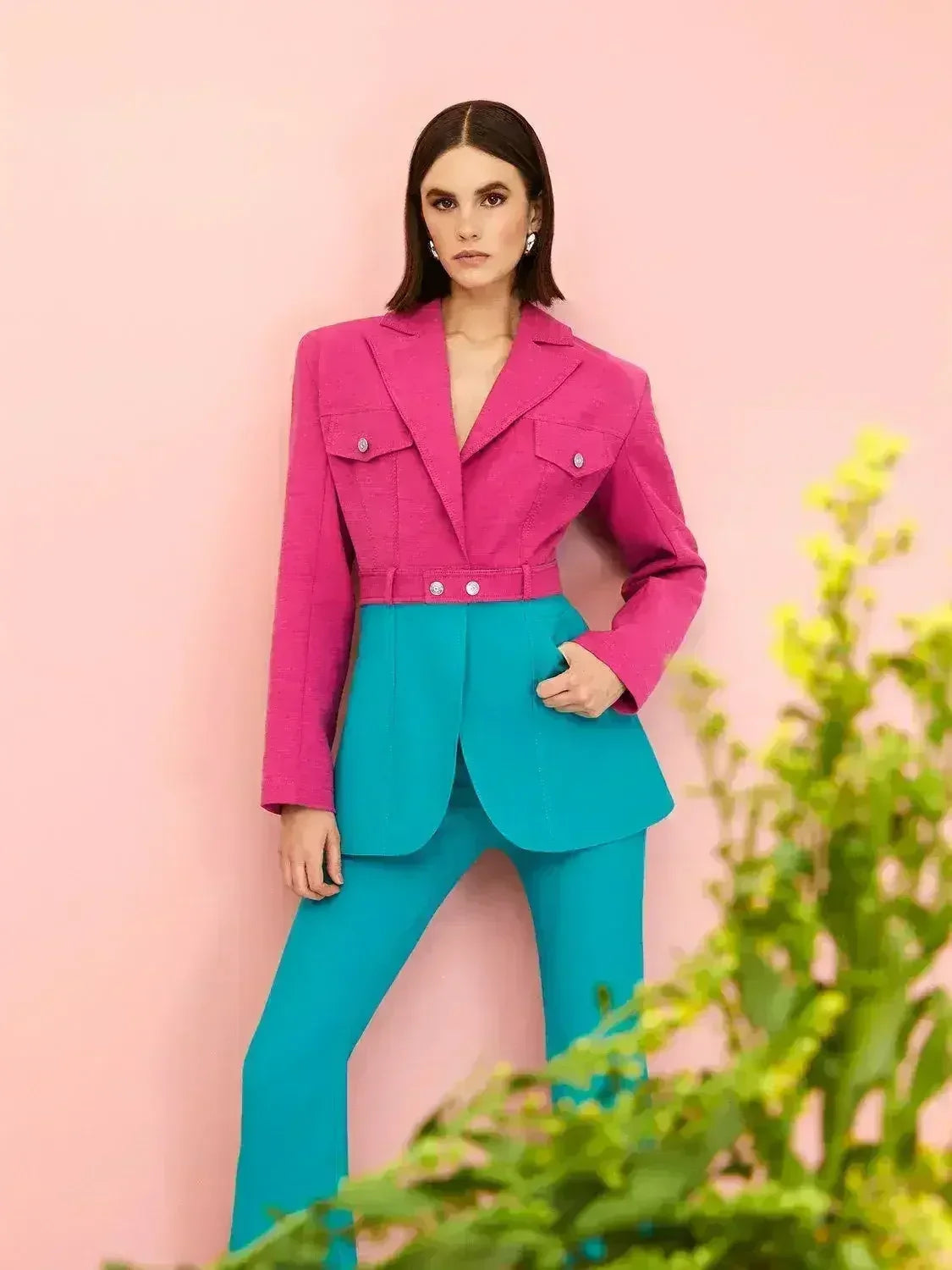 Color Block Double Breasted Jacket