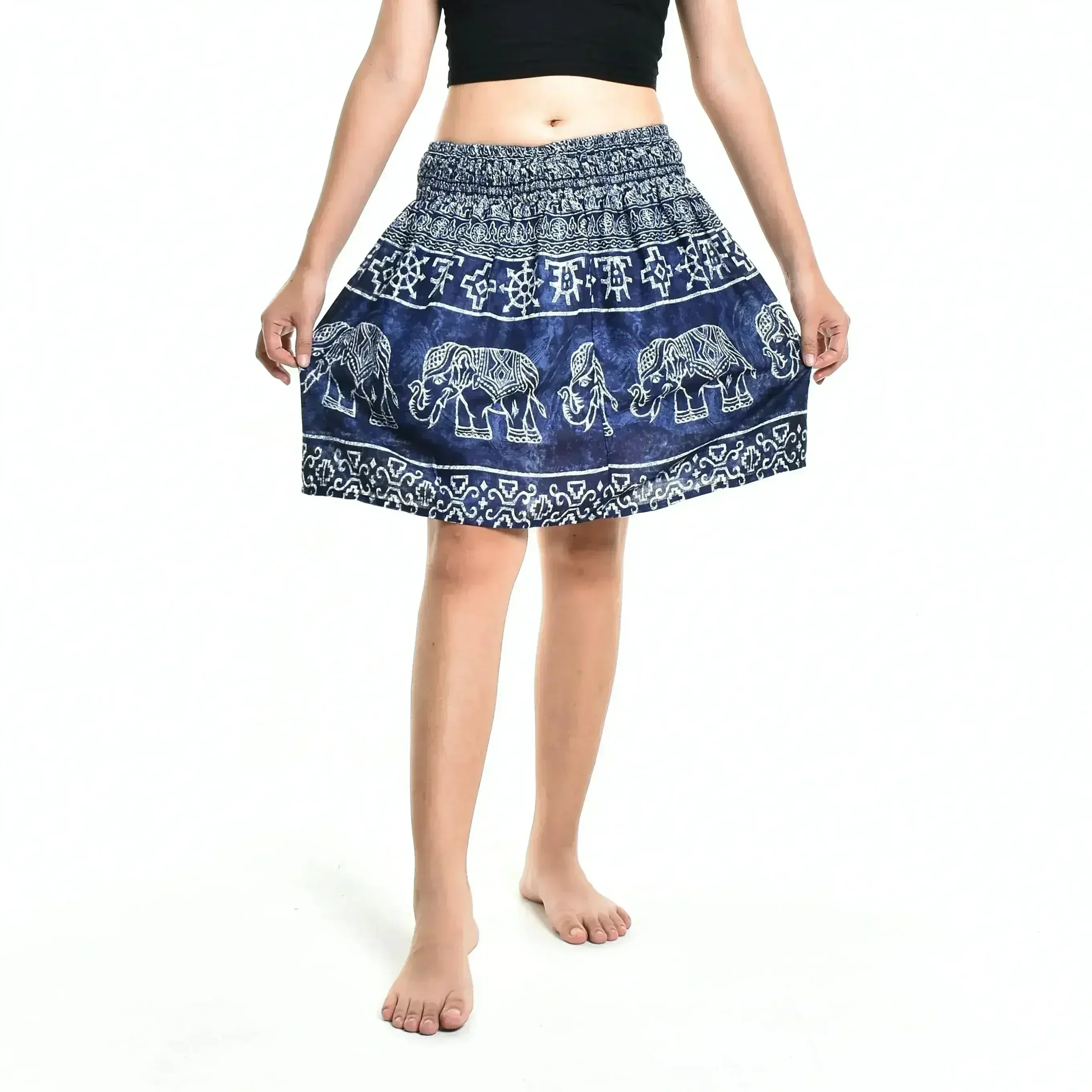 Bohotusk Blue Amboseli Elephant Print Short Skirt SM to LXL