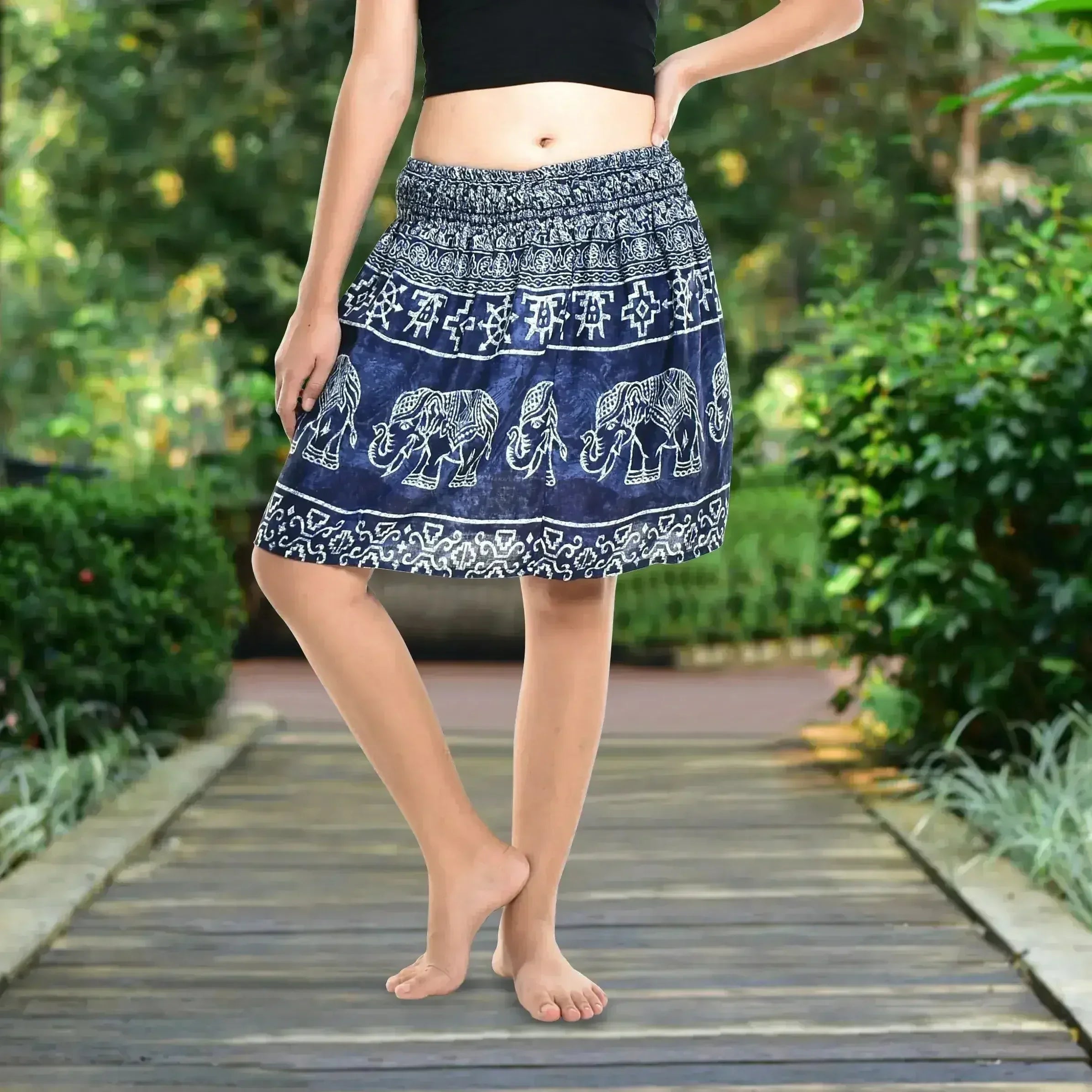 Bohotusk Blue Amboseli Elephant Print Short Skirt SM to LXL