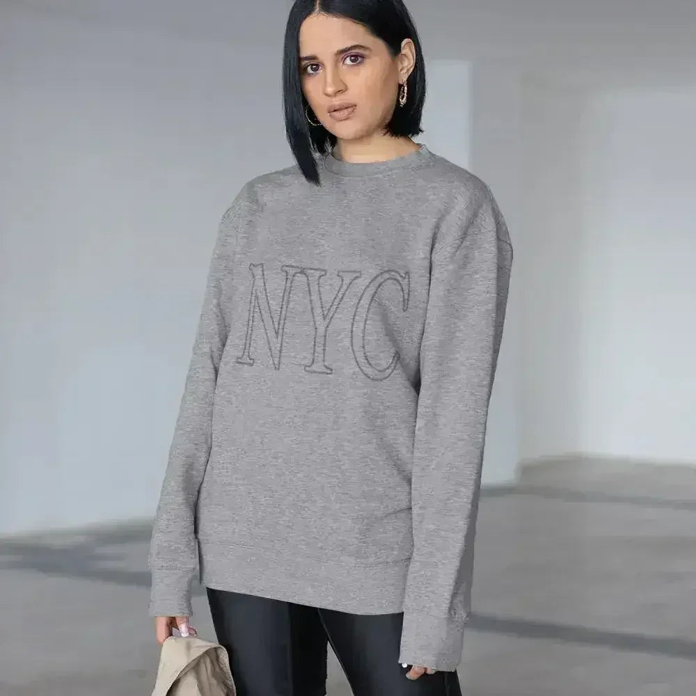 Oversized Logo NYC Grey Sweatshirt - Cotton Blend | Femstylo