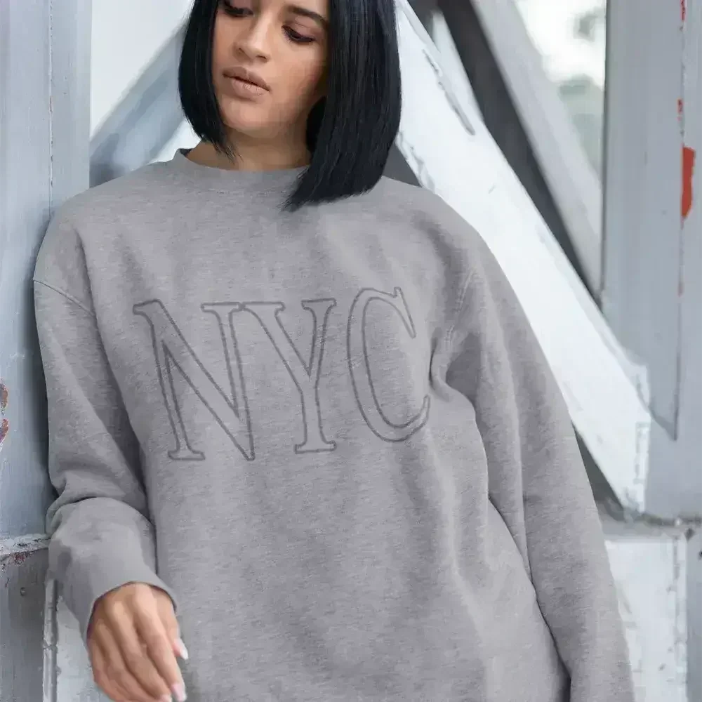 Oversized Logo NYC Grey Sweatshirt - Cotton Blend | Femstylo