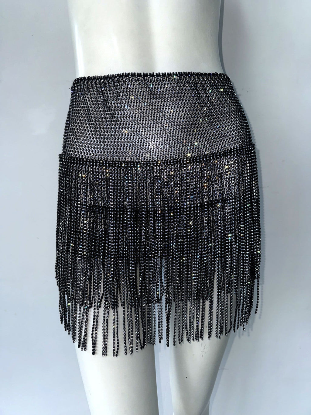 Sexy Rhinestones Skirt Sexy Tassel Dress Music Festival Party A line Skirt Fishnet Skirt Women
