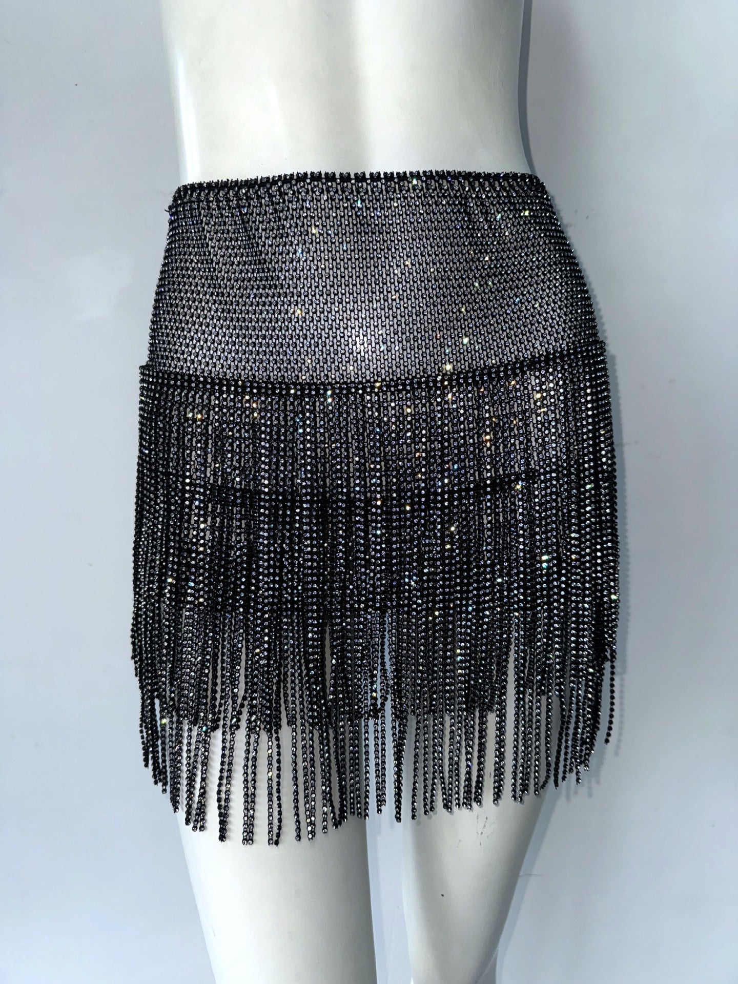 Sexy Rhinestones Skirt Sexy Tassel Dress Music Festival Party A line Skirt Fishnet Skirt Women
