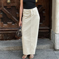 Autumn Winter Russian Elegant Beige Slim Fit Slimming High Waist Elegant Pocket Split Skirt Women