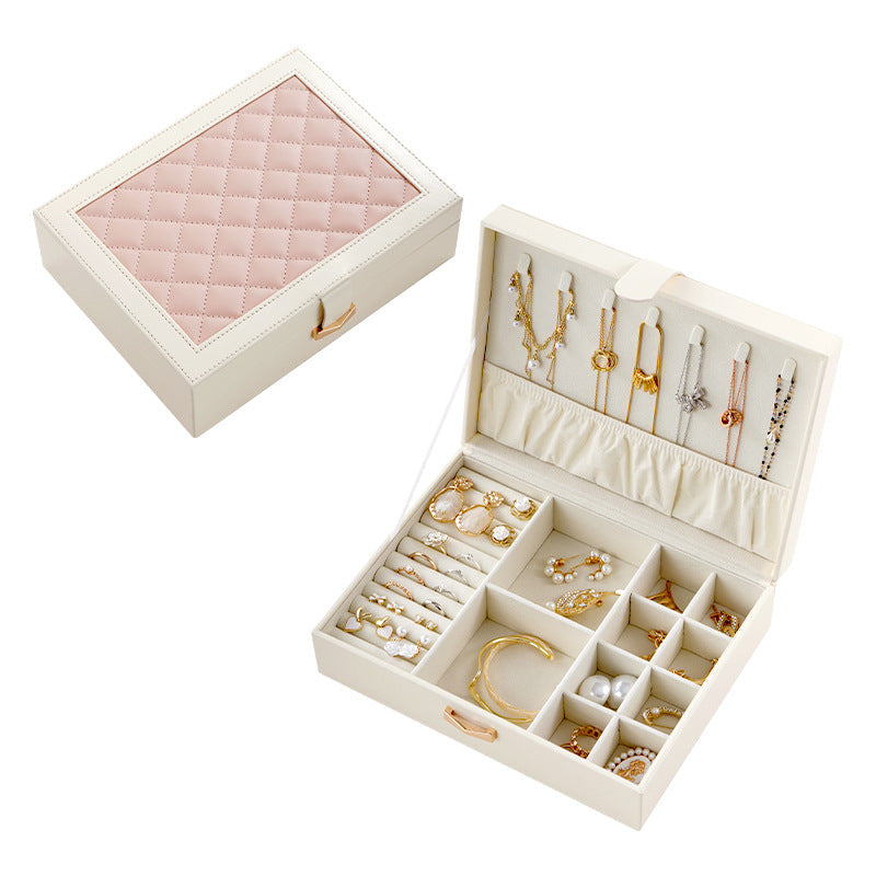 Diamond lattice leather color matching jewelry box