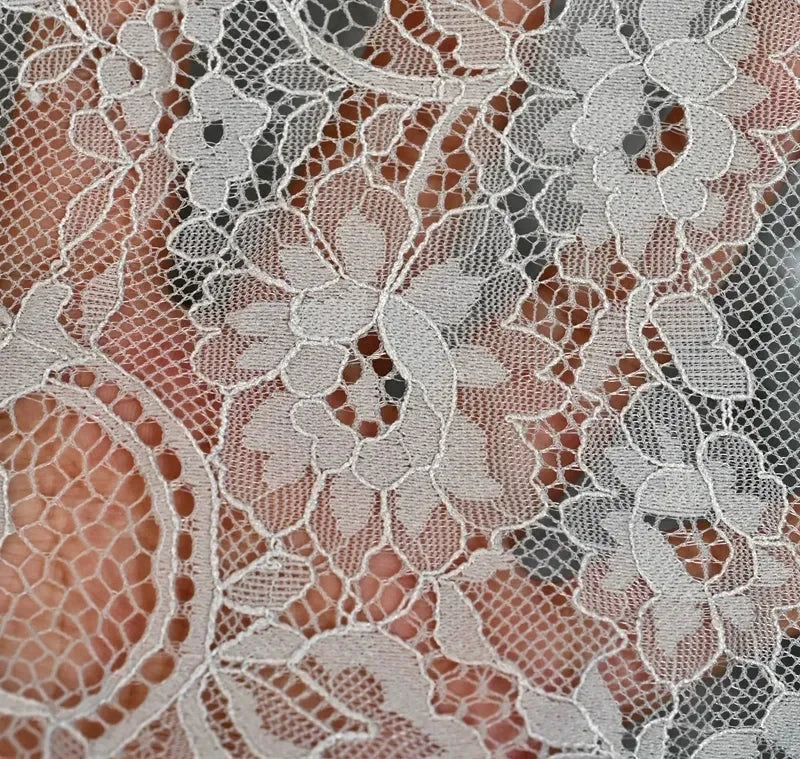 3Meters/lot Off White French Chantilly Lace Fabric , Eyelash Embroidery Lace Craft Bridal Veil Lace Accessory 150cm Width