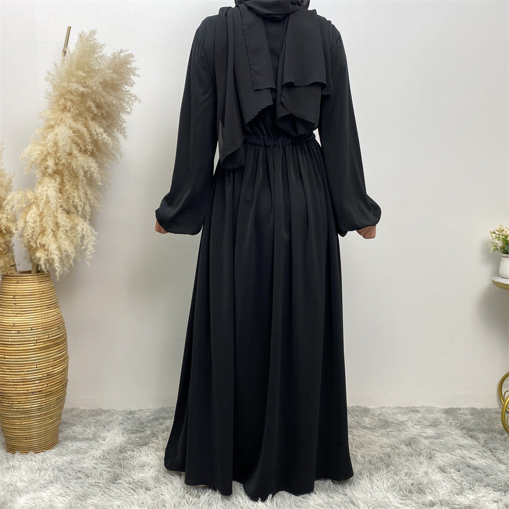 Modest Muslim Stretch Sleeve Front Zipper A-shaped Swing Pendulum Abaya (MA175)