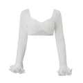 Women Clothing Autumn Sexy Gathered Wrapped Chest Long Sleeve Top Wooden Ear Skirt Two Piece Sets