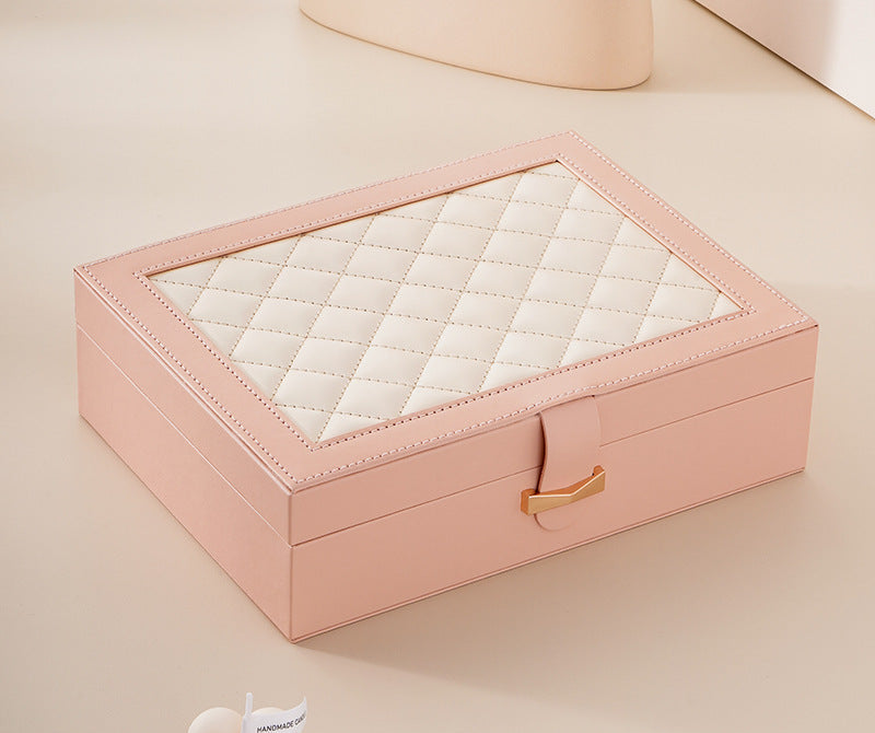 Diamond lattice leather color matching jewelry box