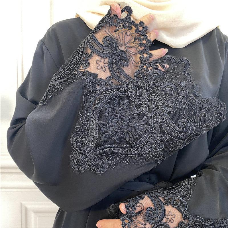 Floral Lace Zip Abaya (MA060)