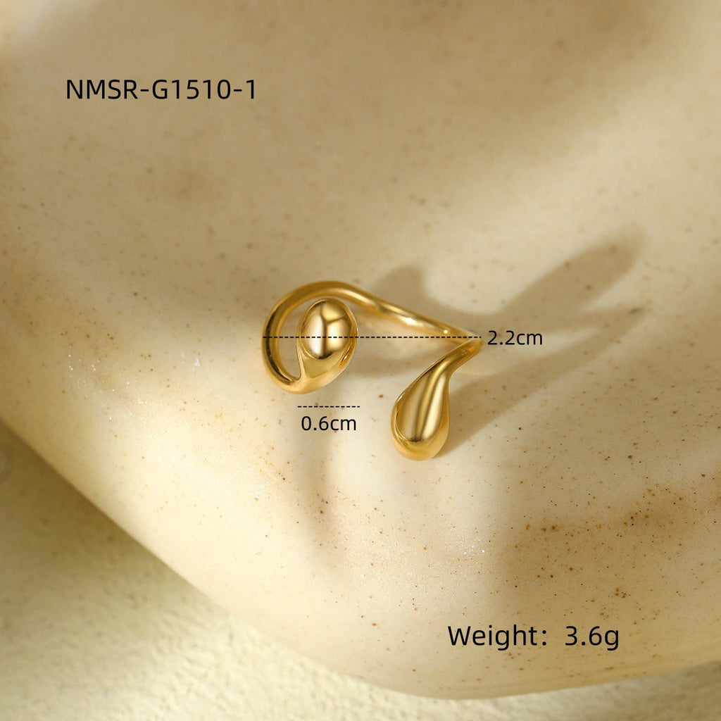 Irregular Asymmetric round Water Drop Titanium Steel Bracelet All Match Stainless Steel Bracelet Ring Set