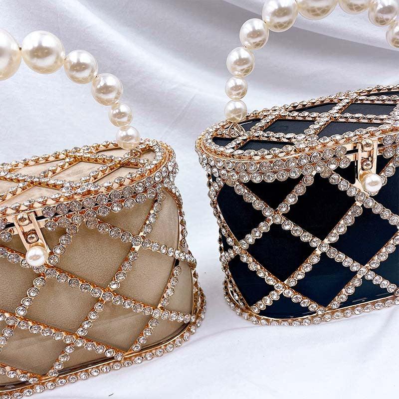 MAC022 Stylish Pearl Diagonal Span Basket Bag