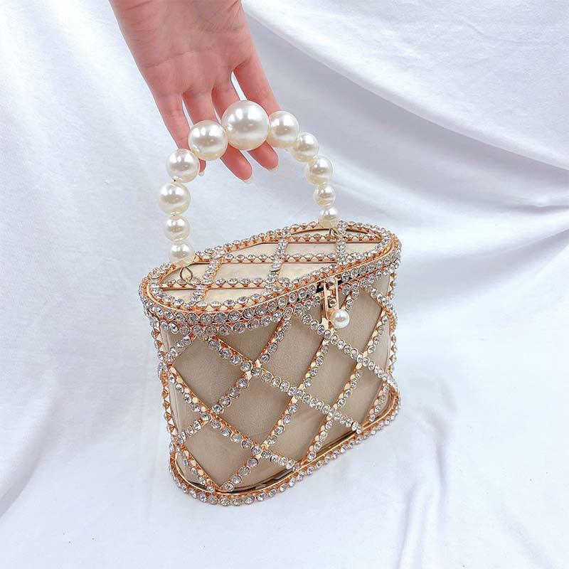MAC022 Stylish Pearl Diagonal Span Basket Bag