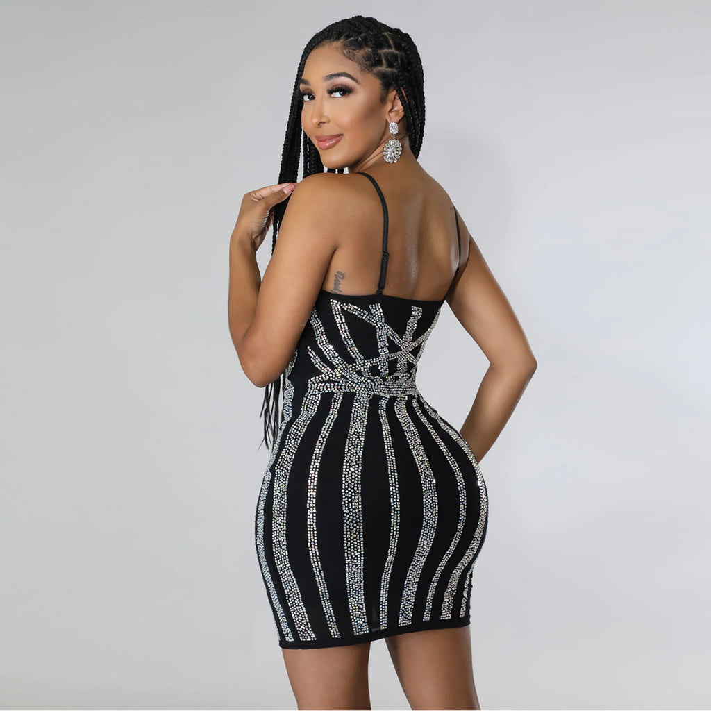 Women Clothing Summer Sexy Tight Rhinestone Strap Dress