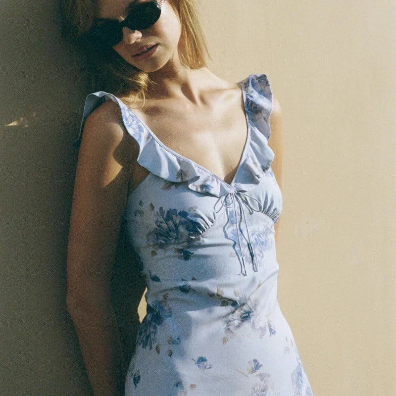 Yellow Floral Maxi Dress | Retro V-Neck Summer Party Gown -femstylo