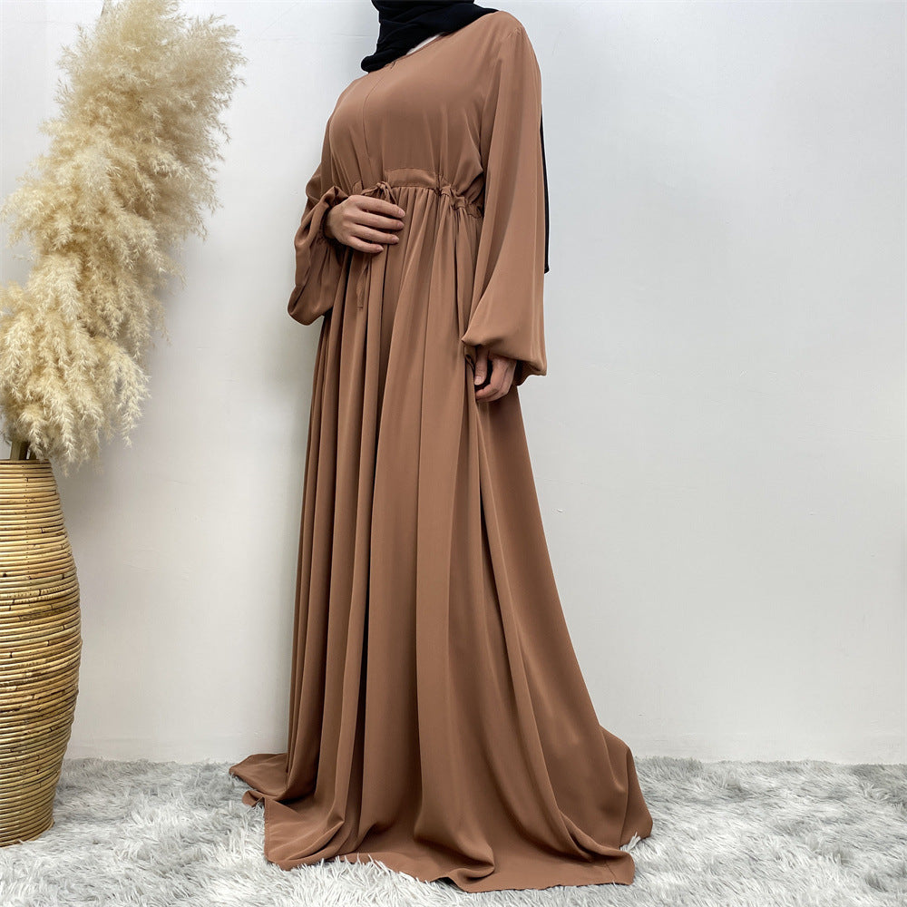 Modest Muslim Stretch Sleeve Front Zipper A-shaped Swing Pendulum Abaya (MA175)