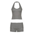 Street Sports Casual Black White Striped Halterneck Vest Flanging Shorts Summer Two Piece Sets