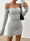Women Clothing Adult Lady like Woman Lightly Mature Strap Sling Dress Autumn Winter Boat Collar Elegant Slim Fit