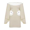 Women Clothing Crossover Lace Up Cutout Off Shoulder Batwing Sleeve Designer Dress