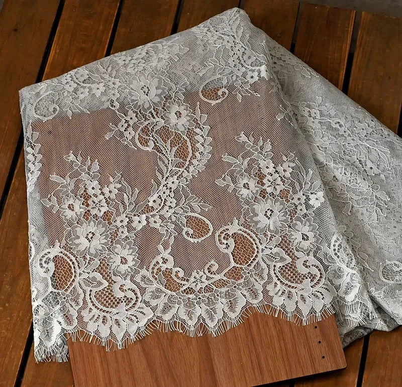 3Meters/lot Off White French Chantilly Lace Fabric , Eyelash Embroidery Lace Craft Bridal Veil Lace Accessory 150cm Width