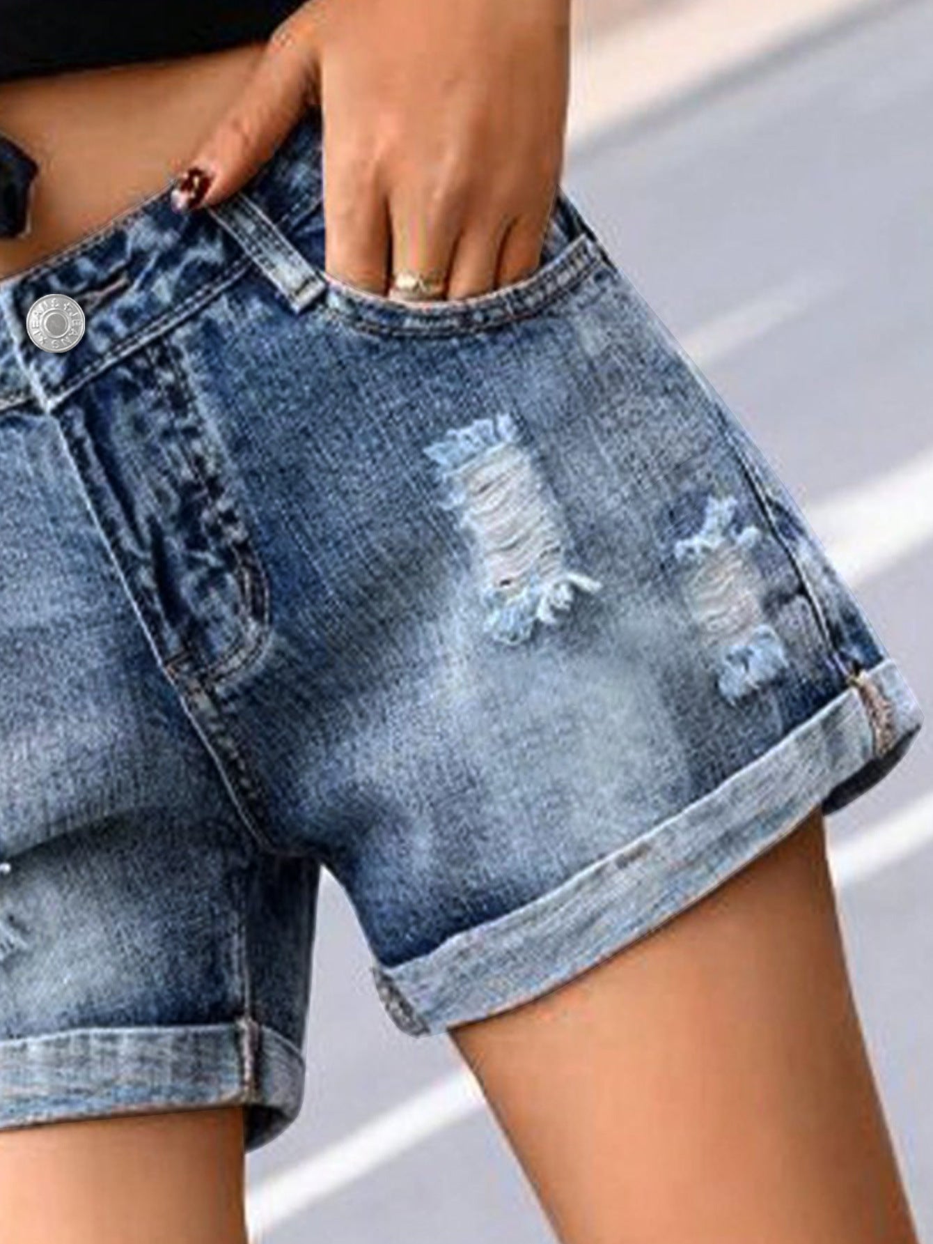 Women Ripped Denim Shorts