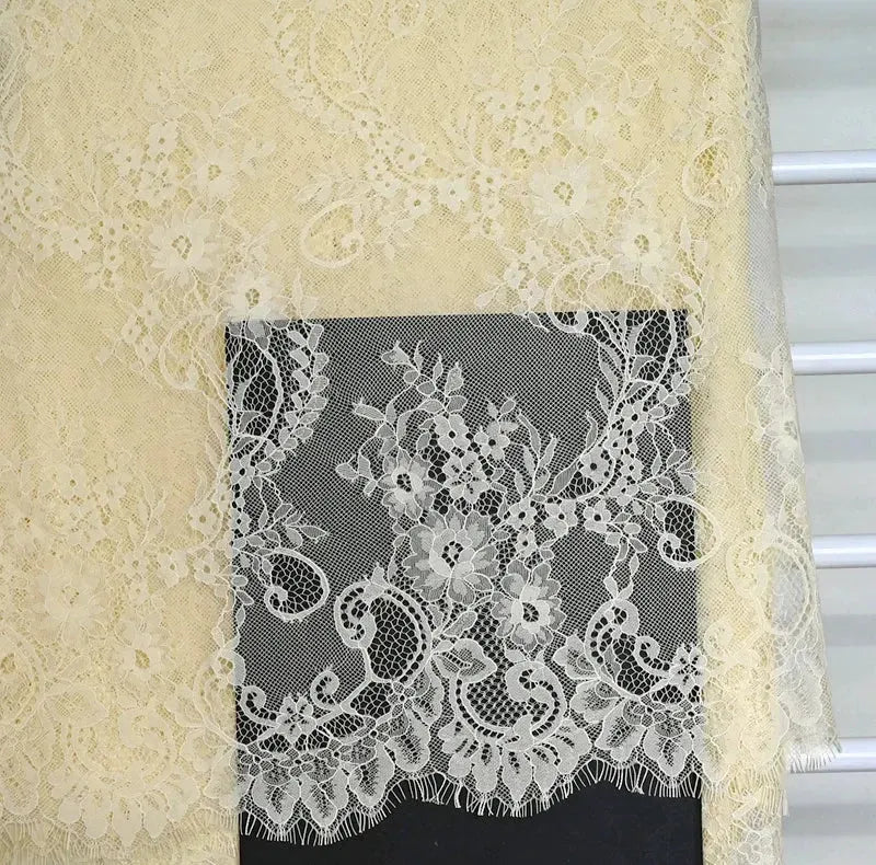 3Meters/lot Off White French Chantilly Lace Fabric , Eyelash Embroidery Lace Craft Bridal Veil Lace Accessory 150cm Width