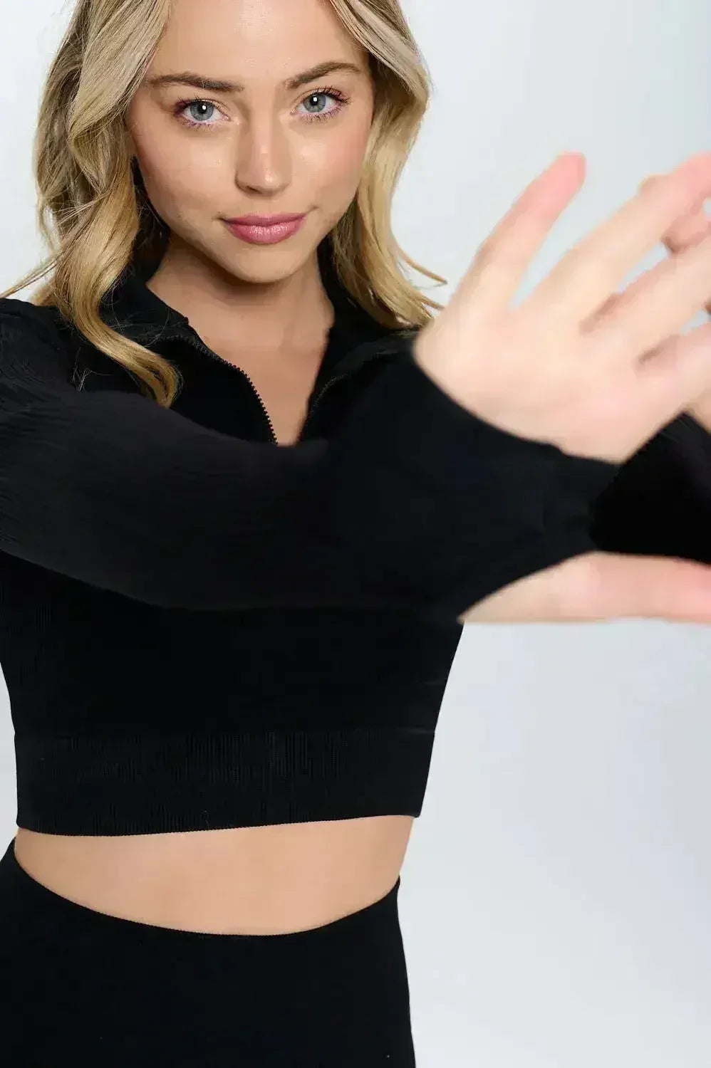 Seamless Half Zip Thumb Holes Crop Top | Stylish & Functional
