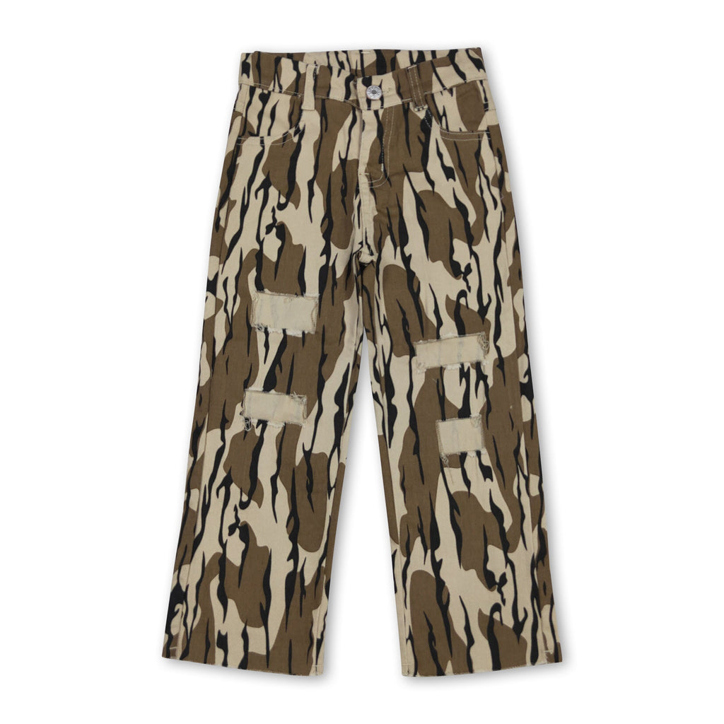 Olive camo denim pants hole kids boys jeans