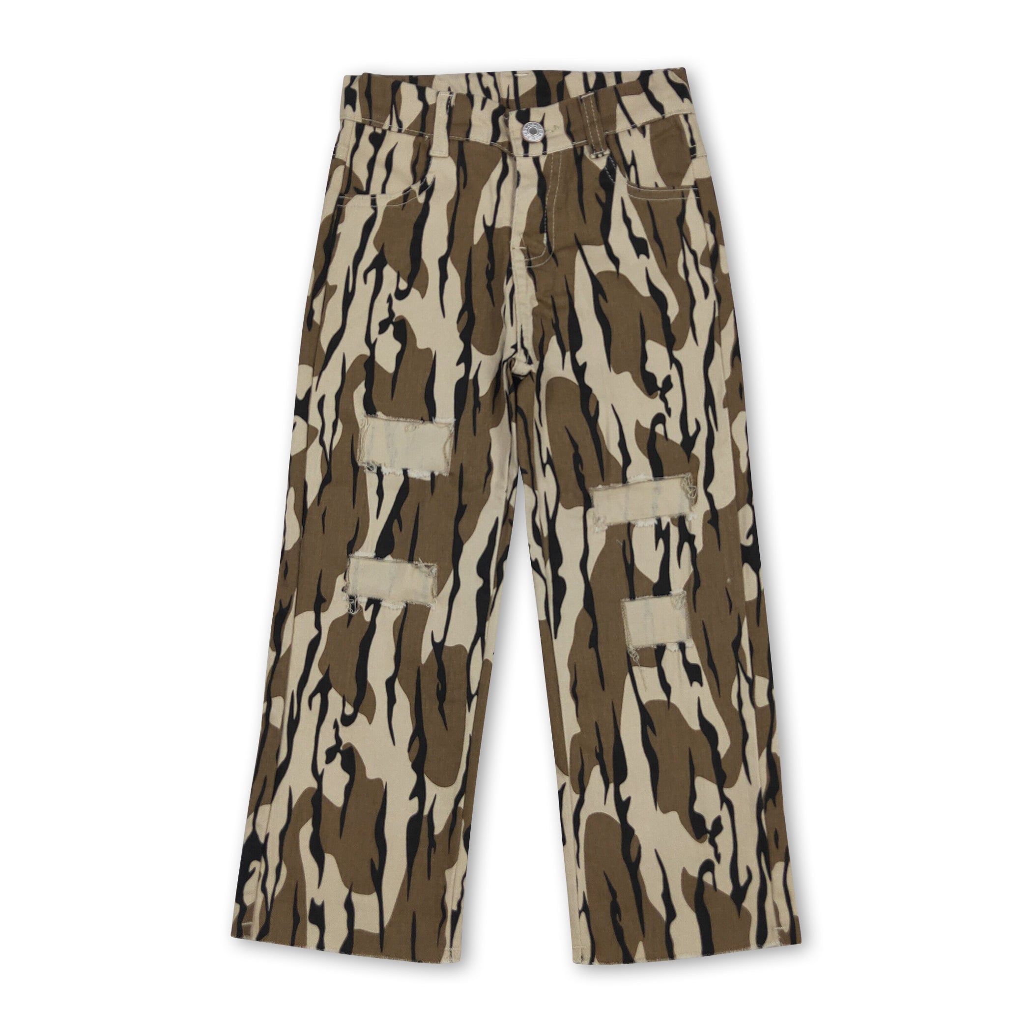 Olive camo denim pants hole kids boys jeans