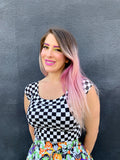 Boat Neck Top in Checkers - XS only