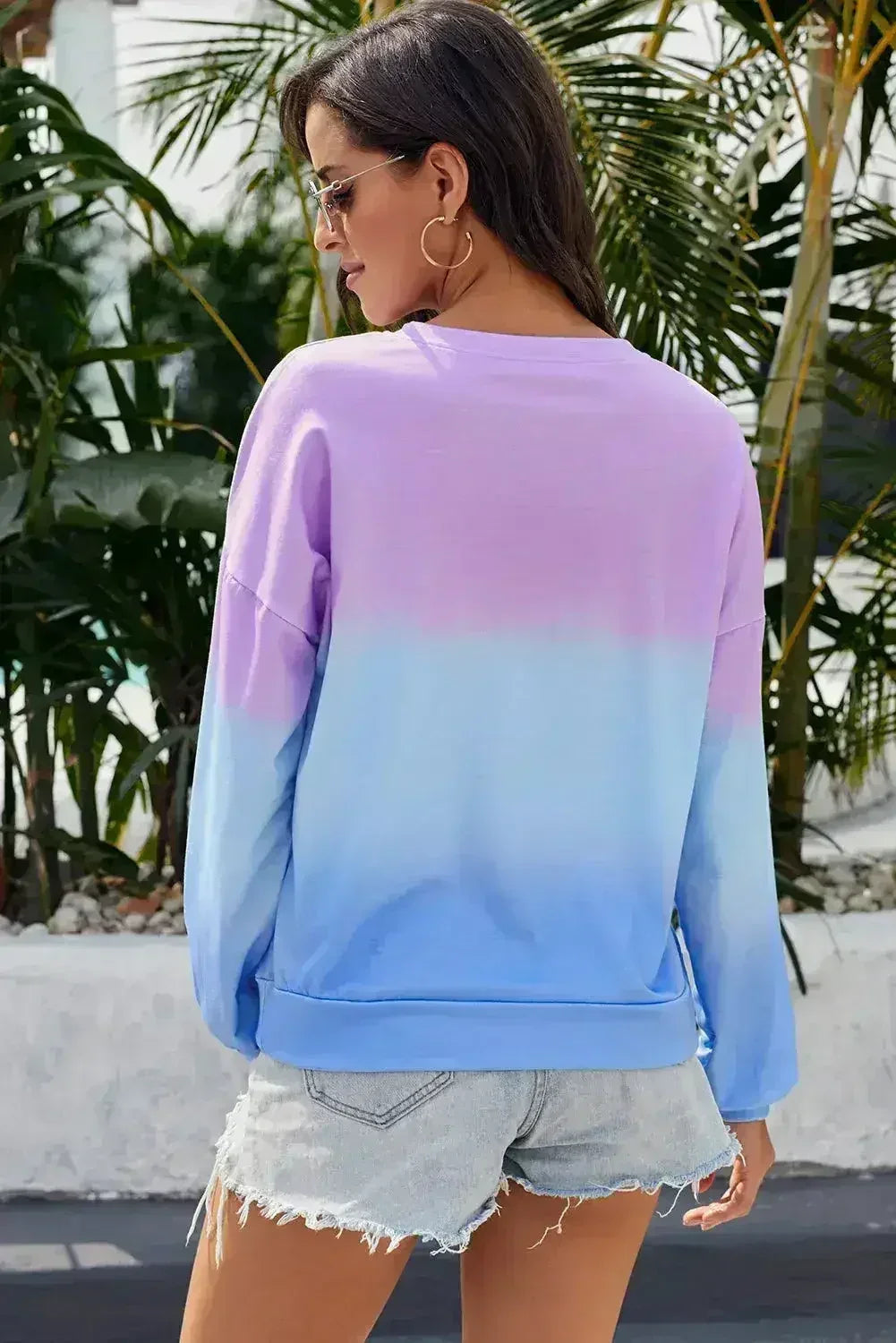Purple Blue Color Block Tie Dye Pullover Sweatshirt