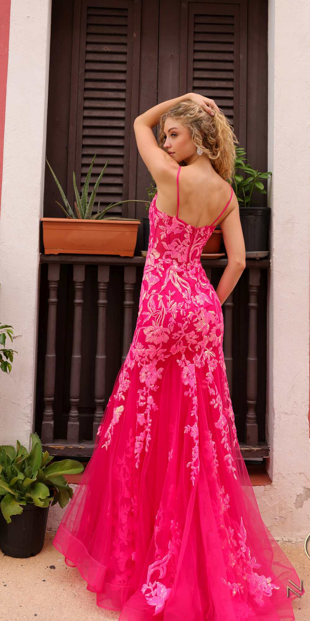 Nox Anabel Q1390 Long Fitted Sequin Applique Trumpet Skirt Gown