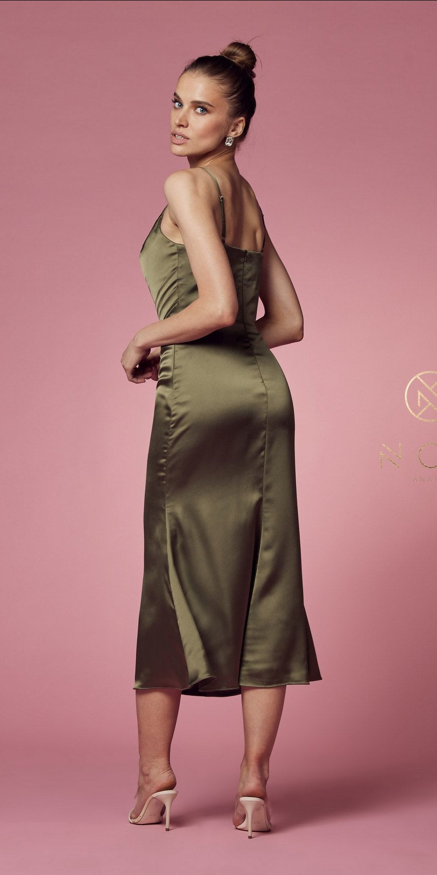 Nox Anabel R1027 Tea Midi-Length Formal Gown with Cowl Neckline